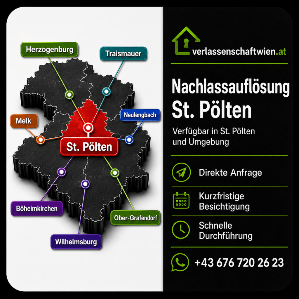 Nachlassauflösung St. Pölten – professionelle Räumung mit kurzfristiger Besichtigung und schneller Durchführung in St. Pölten und Umgebung.