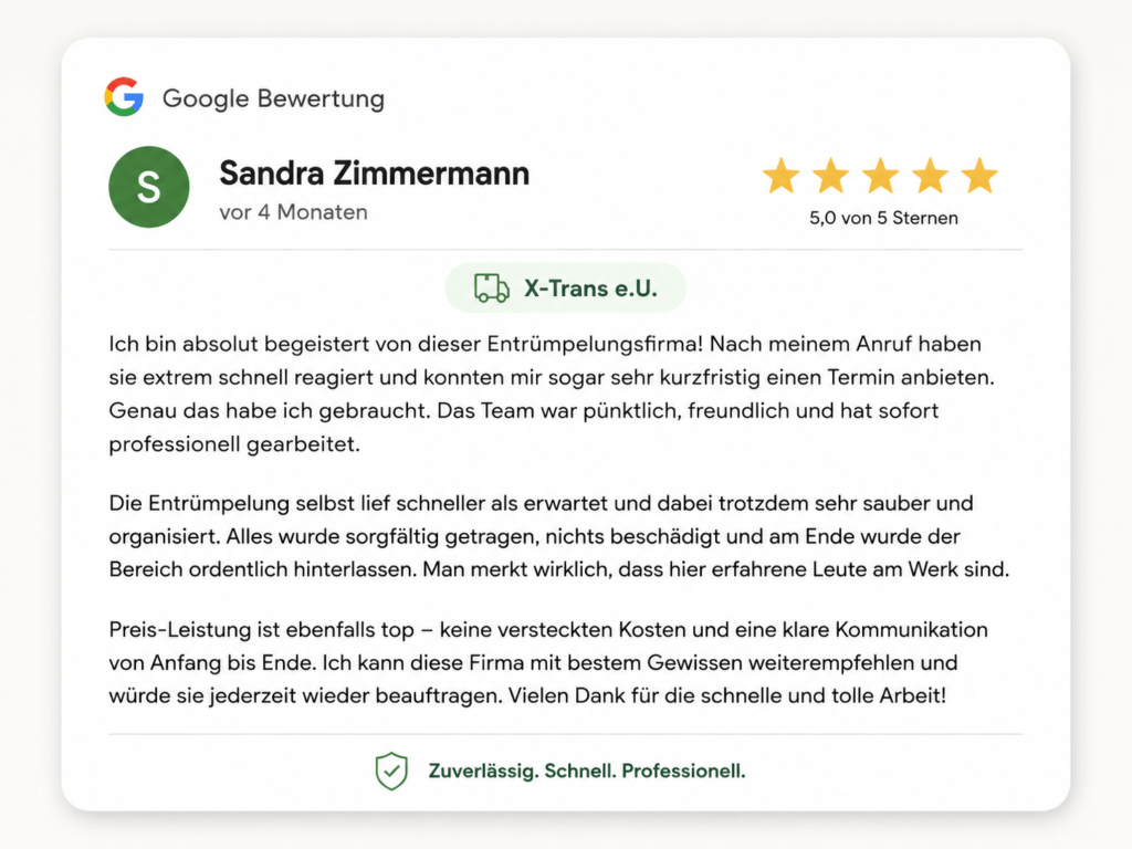 Büroräumung Wien 100% Fixpreis Kundenempfehlung Büroräumung Wien 100% Fixpreis Google Bewertung und Kundenempfehlung